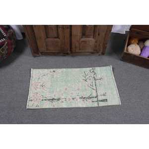 Alfombra Turca, Pequeña, 1.5x2.9 pies, Alfombra Vintage, Alfombra de Lana Verde Marrón con Diseño de Camuflaje - Product Image 3