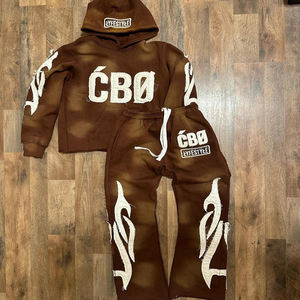 Ensemble de survêtement en molleton français de haute qualité avec logo personnalisé pour homme et femme, poids lourd, couleur contrastée, sweat-shirt à capuche et pantalon de survêtement - Product Image 1