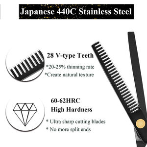 Tijeras de corte de pelo recubiertas de Color negro, juego de adelgazamiento 6,5, la mejor calidad, Kits de peluquero de borde afilado, peine y Clip con estuche - Product Image 2