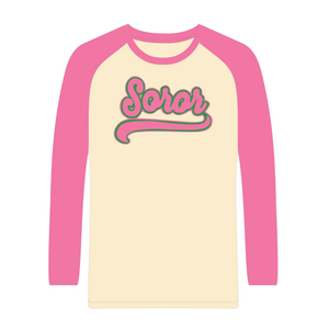 Camiseta de Manga Larga Raglan de Sororidad Ivory, Camiseta Rosa y Verde para Mujeres de Sororidad Griega, Ropa Casual Elegante para Hermandad Universitaria - Product Image 5