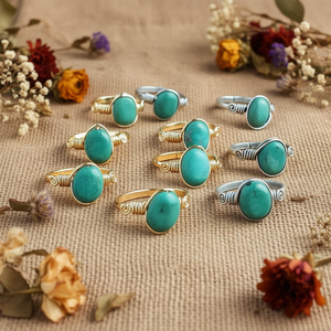 <b>Boho</b> Style Gold and Silver Plated Fashion <b>Rings</b> with Vibrant Turquoise Stones for Resale - Product Image 3