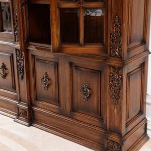Gabinete antiguo de madera maciza de caoba. Gabinete de exhibición de sala de estar tallado a mano de lujo Sala de estar de madera Wardobe - Product Image 3