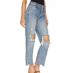 Jeans décontractés taille haute déchirés, coupe droite, extensibles, streetwear personnalisé, hip hop, pantalon large déchiré, pantalon baggy pour femmes - Product Image 4