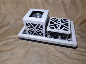 Juego de caja de almacenamiento de incienso de quemador Bakhoor de resina blanca y negra de diseño árabe moderno con bandeja decorativa para uso aromático Ramadán Eid - Product Image 5