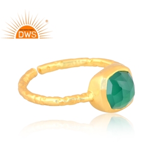 Best Selling Sterling Silver 18K Gold Plated Natural <b>Green</b> Onyx Gemstone Stackable Ring Custom Jewelry Manufacturer - Product Image 2