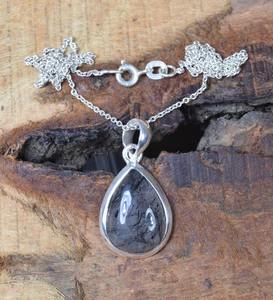 Poire Forme Designer Pendentif Cadeau Pour Elle À La Main Noir Rutile Mode Pendentif 925 En Argent Sterling Pierres Précieuses Pendentif Bijoux - Product Image 4