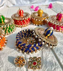 Gota Patti Embellished Round <b>Gift</b> Baskets Luxury Packaging <b>for</b> Festive <b>Gifts</b> Indian Wedding Favor <b>Boxes</b> <b>for</b> Graduation Occasions - Product Image 4
