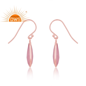 Meilleure qualité argent sterling plaqué or rose calcédoine naturelle pierre précieuse boucles d'oreilles demi fabricant de bijoux fins - Product Image 3