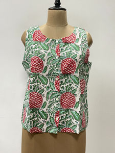 Tops courts décontractés à manches courtes pour femmes, style japonais, imprimé floral traditionnel indien, en coton écologique, col en V, boutonné - Product Image 2