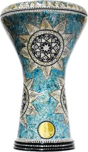 Gawharet El Fan 17,5 pouces, corps en aluminium moulé professionnel, mosaïque artisanale, motif floral bleu turquoise, étoile pour doumbek/darbuka égyptien - Product Image 3