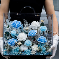 Cadeau romantique de la Saint-Valentin, fleurs préservées mélangées, boîte en acrylique, roses éternelles, décoration florale pour la maison