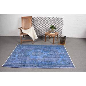 Alfombra de lana turca azul Vintage, 4 '1X6'3 pies, alfombra clásica de área grande para sala de estar, patrón de retazos, respaldo de látex para decoraciones - Product Image 3