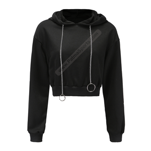 Top Tendance Personnalisé Femmes Crop Hoodies En Gros Femmes Crop Hoodies Professionnel Femmes Crop Hoodies avec Chaîne En Acier Cordon - Product Image 1