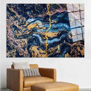 Toile imprimée : élégante œuvre d'art abstraite bleue et dorée, ART SUR VERRE TÉRMÉRISÉ - Product Image 1