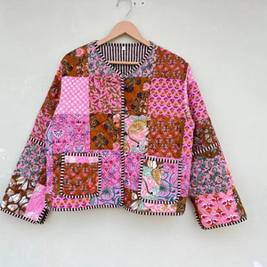 Chaqueta Unisex acolchada de estilo bohemio hecha a mano con patrón Floral algodón indio transpirable Jersey botón Casual abrigo de invierno para mujer - Product Image 1