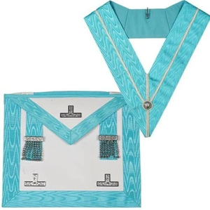 Tablier maçonnique brodé personnalisé avec perles et badges à coudre, couleur turquoise, style classique, pour application sur vêtement - Product Image 1