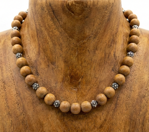 Collier en perles de bois naturelles parfumées de 18 pouces pour femmes, noué à la main, design géométrique, argent tibétain, or 24 carats, cadeau - Product Image 6