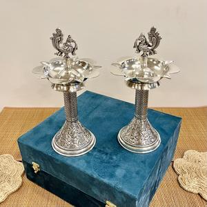 Lámpara SAMAI DIYA de plata plateada tallada a mano (par) grande - Product Image 5