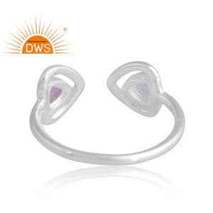 Nuevo diseño elegante 925 Plata Arco Iris Natural piedra lunar y anillo de piedras preciosas de cuarzo rosa proveedor de joyería personalizada - Product Image 2