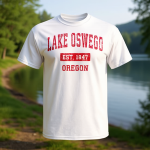 T-shirt rossa vintage Lake Oswego Oregon Est 1847 - Product Image 3