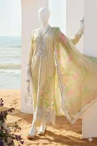 Traje de Verano Elegante Bordado en Paquistán, Color Amarillo Pastel, Hecho a Mano, para Mujer - Product Image 6