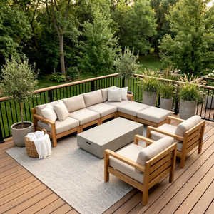 Modern <b>Outdoor</b> Garden <b>Sofa</b> Set Wooden Patio Lounge Furniture Cushioned Sectional Seating with Accent Chairs - Product Image 1