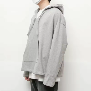 Sweat à capuche vierge surdimensionné en coton épais col en V court Vintage Hoodies pour hommes - Product Image 6