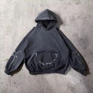 Sudadera con capucha de gran tamaño Unisex de alta calidad para estampado Puff Casual Loose Fit Hip Hop estilo bordado gris sudaderas de hombre - Product Image 6