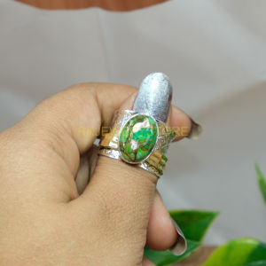Green Copper Turquoise Spinner <b>Ring</b> Anxiety Thumb <b>Ring</b> Meditation 925 Sterling <b>Silver</b> Hammered Brass & <b>Silver</b> <b>Statement</b> <b>Ring</b> - Product Image 5