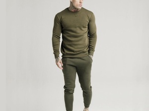 Chándal liso para hombre con logotipo personalizado al por mayor, conjunto de chándal para correr, Sudadera de cuello redondo, conjunto de 2 pantalones de dos piezas para hombre - Product Image 2