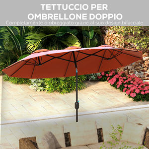Outsunny Parasol de jardin à double inclinaison avec ouverture à manivelle, 295x152x222cm, rouge - Product Image 5