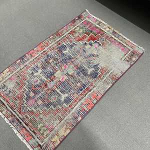 Vintage Rug, Small 2x3.3 ft Turkish Rug, <b>Red</b> Floral <b>Wool</b> Rug - Product Image 5