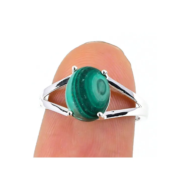 แหวนเงินสเตอร์ลิง925สำหรับผู้หญิงแหวนเครื่องประดับเงินแท้มาลาไคต์แฮนด์เมดดีไซน์หรูหรา