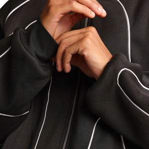 Sweat à capuche oversize en coton mélangé, finition délavée, polaire mi-lourd, passepoil contrasté, manches longues, fermeture éclair - Product Image 5