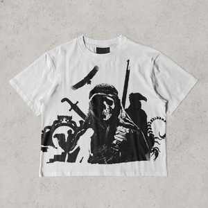 เสื้อยืดลำลองผ้าฝ้ายแขนสั้นสำหรับผู้ชายเสื้อยืดลายพิมพ์ Dtg แนววินเทจซักกรดซักได้โลโก้ตามสั่ง - Product Image 4