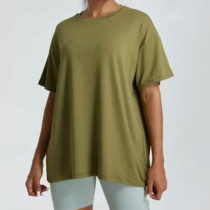 T-shirt léger à manches courtes et col en V en coton/polyester écologique pour femmes, couleur du logo personnalisé, séchage rapide pour l'hiver décontracté - Product Image 1