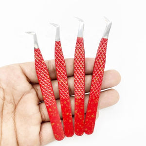 แหนบต่อขนตา10มม. ทำจากสแตนเลสด้ามจับเพชรสีแดงเคลือบด้วยผงออกแบบโลโก้ได้ตามต้องการ - Product Image 5