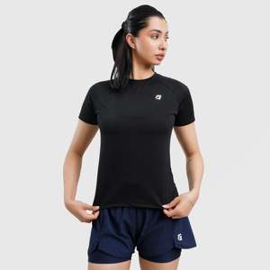 เสื้อยืดแขนสั้นถักสีดำ W224 สำหรับออกกำลังกาย - Product Image 1