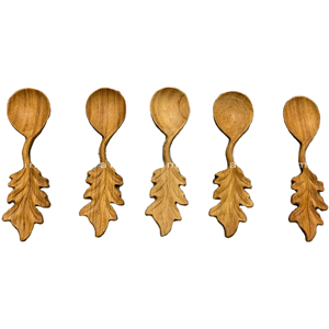 Polished Hand-Carved Doussie Wood Spoon <b>With</b> <b>Leave</b> - Crafted Wooden Mixing Spoons - Vintage-Inspired Wooden Cookware - Product Image 1
