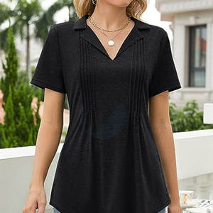 เสื้อโปโลผ้าไหมระบายอากาศน้ำหนักเบาสำหรับผู้หญิง, เสื้อโปโลผ้าไหมระบายอากาศได้ดีสไตล์ลำลองฤดูร้อนแขนสามส่วนพิมพ์ลายแบบกำหนดเองด้านหน้าได้แบบเรียบง่าย - Product Image 4