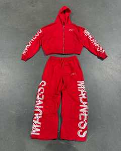 OEM y ODM moda patrón de impresión de la pantalla de los hombres cremallera cárdigan con capucha conjunto de personalización al por mayor - Product Image 3