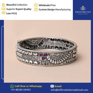 Best-seller Inde Origine 925 Argent Sterling Motif Floral Oxydé Rubis Pierre Clouté Femmes Polki Bracelets pour Usage Quotidien - Product Image 2