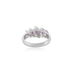 Bague tendance et magnifique en argent sterling S925 Art Déco avec cinq pierres en améthyste véritable taille marquise - Product Image 6