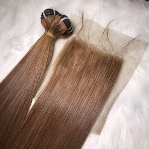 Extensions de cheveux humains vierges alignés sur les cuticules 100% Super Bone Straight Brown avec fermeture assortie - Product Image 2