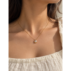 Gold Plated Teardrop Solitaire Pendant <b>Necklace</b> Zircon Opal Quartz Amethyst Diamond Pearl-Religious Cross Style for Anniversary - Product Image 2