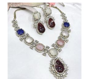 Stylish Designer High Quality Gold Plated Statement Fusion <b>Necklace</b> <b>Set</b> With <b>Earrings</b> for Wedding Modern Wear Collection - Product Image 2