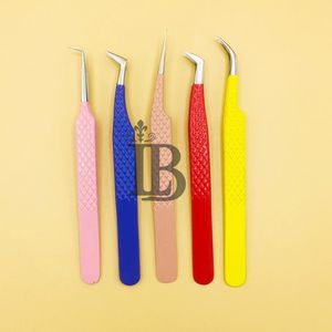 Pince à épiler en gros, pince à épiler en vison incurvée, marque privée, pince à épiler longue pour extensions de cils, volume, acier inoxydable avec pointe en fibre pointue - Product Image 2