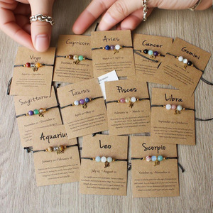 Braccialetti con perline dei 12 segni zodiacali in cristallo curativo, braccialetti astrologici con pietre naturali per chakra, per donna e uomo, stile trendy e alla moda. - Product Image 1