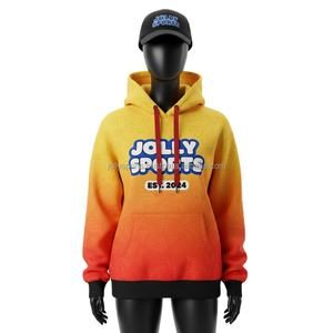 Sudadera con capucha para mujer, 320GSM, algodón polar, degradado de amarillo a naranja, con logo personalizado impreso, estilo casual, sudaderas básicas para mujer. - Product Image 6