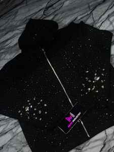 Sweat-shirt à capuche en molleton français lourd, personnalisé, brodé, avec strass, luxe, diamant, cristal, coupe courte, pour homme - Product Image 3